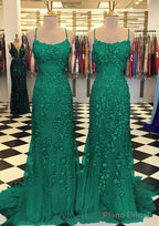 Trumpet/Mermaid Scoop Neck Sleeveless Sweep Train Lace Prom Dresses With Crystal