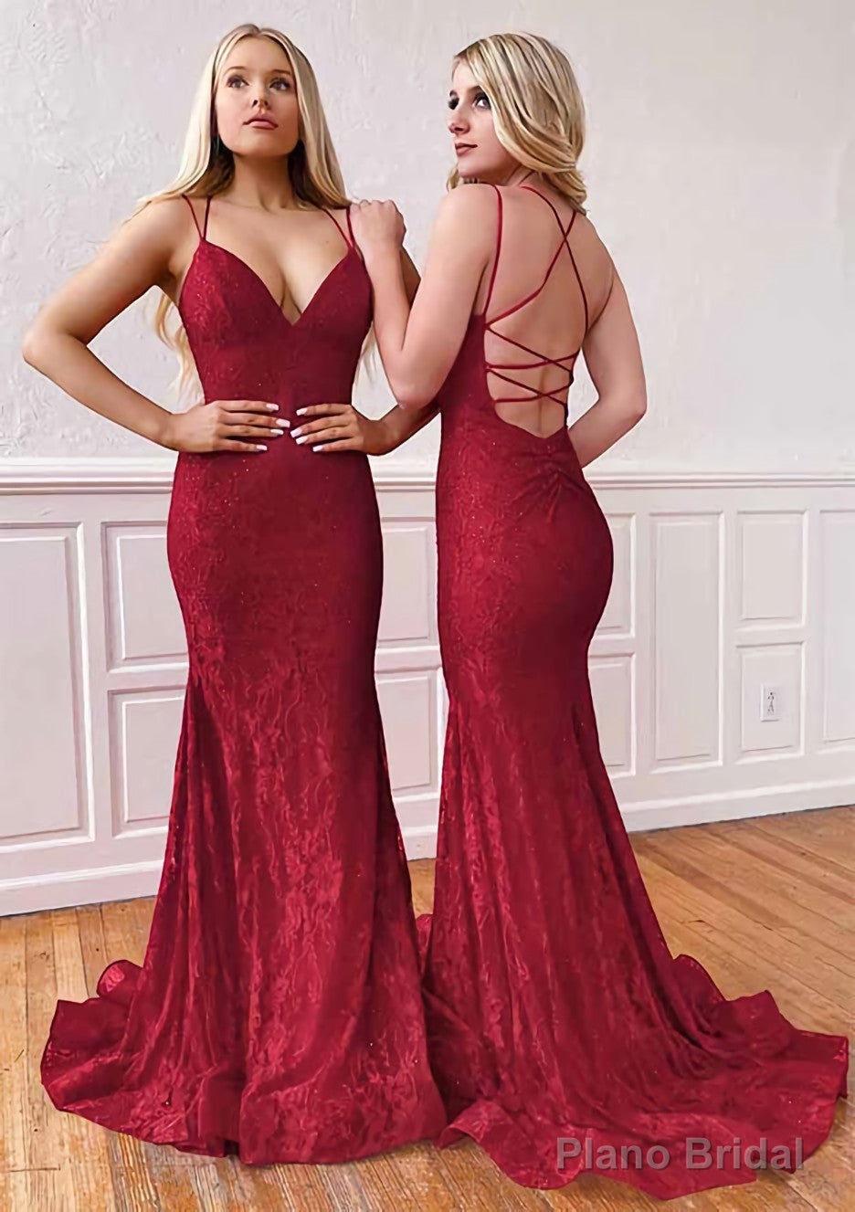 Trumpet/Mermaid Sleeveless Sweep Train Lace Prom Dresses With Pleated