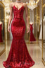 Trumpet/Mermaid Spaghetti Straps Sweep Train Sequins Formal Prom Dresses
