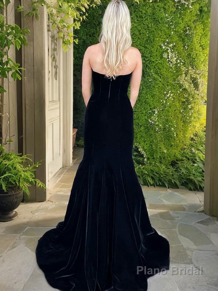 Trumpet/Mermaid Strapless Sweep Train Velvet Evening Dresses Secondary image