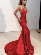 Trumpet/Mermaid Straps Sweep Train Silk like Satin Prom Dresses