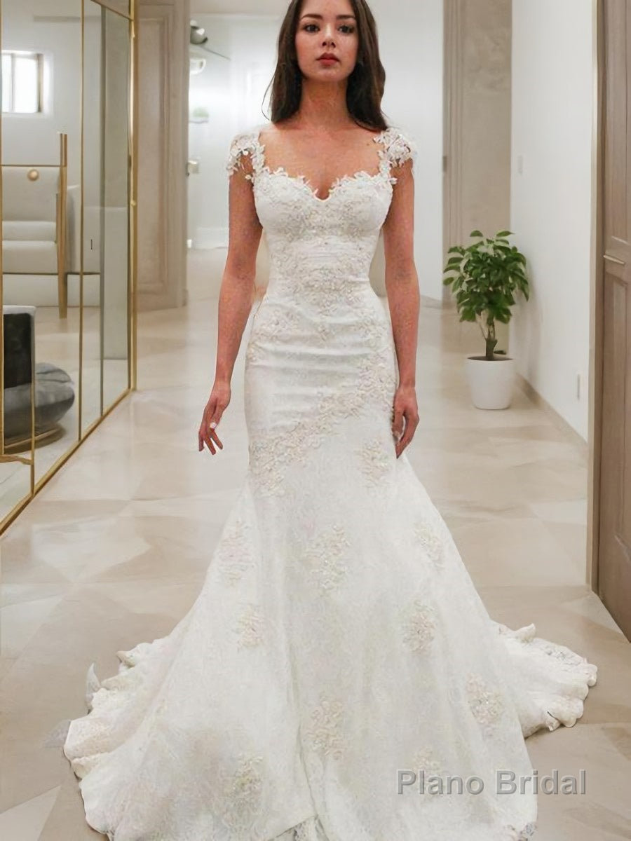 Trumpet/Mermaid Sweetheart Chapel Train Lace Wedding Dresses With Appliques Lace Main image