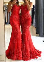 Trumpet/Mermaid Sweetheart Sleeveless Long/Floor-Length Tulle Prom Dresses With Appliqued