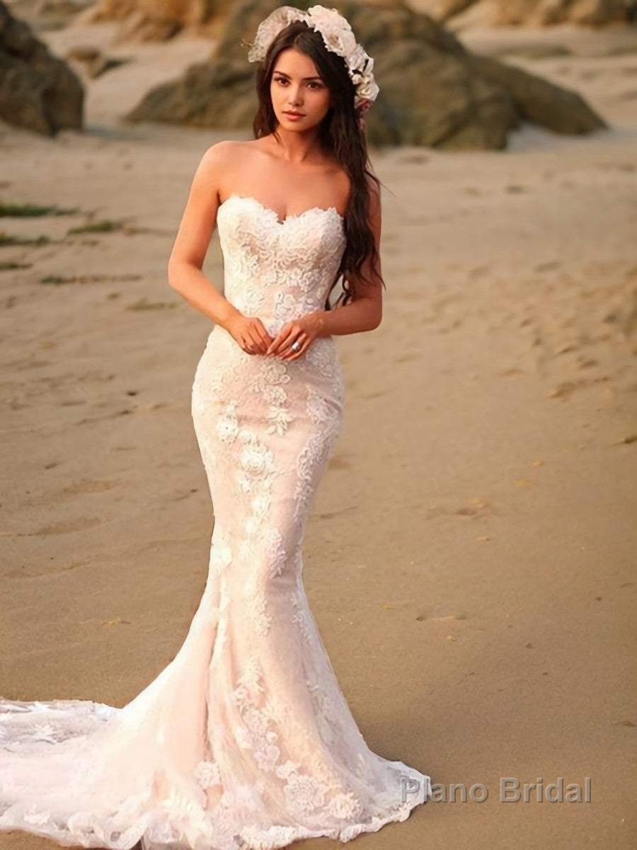 Trumpet/Mermaid Sweetheart Sweep Train Lace Wedding Dresses With Appliques Lace Main image