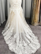Trumpet/Mermaid Tulle Applique Scoop Sleeveless Sweep/Brush Train Wedding Dresses