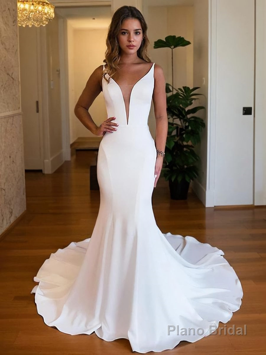 Trumpet/Mermaid V-neck Chapel Train Charmeuse Wedding Dresses Main image