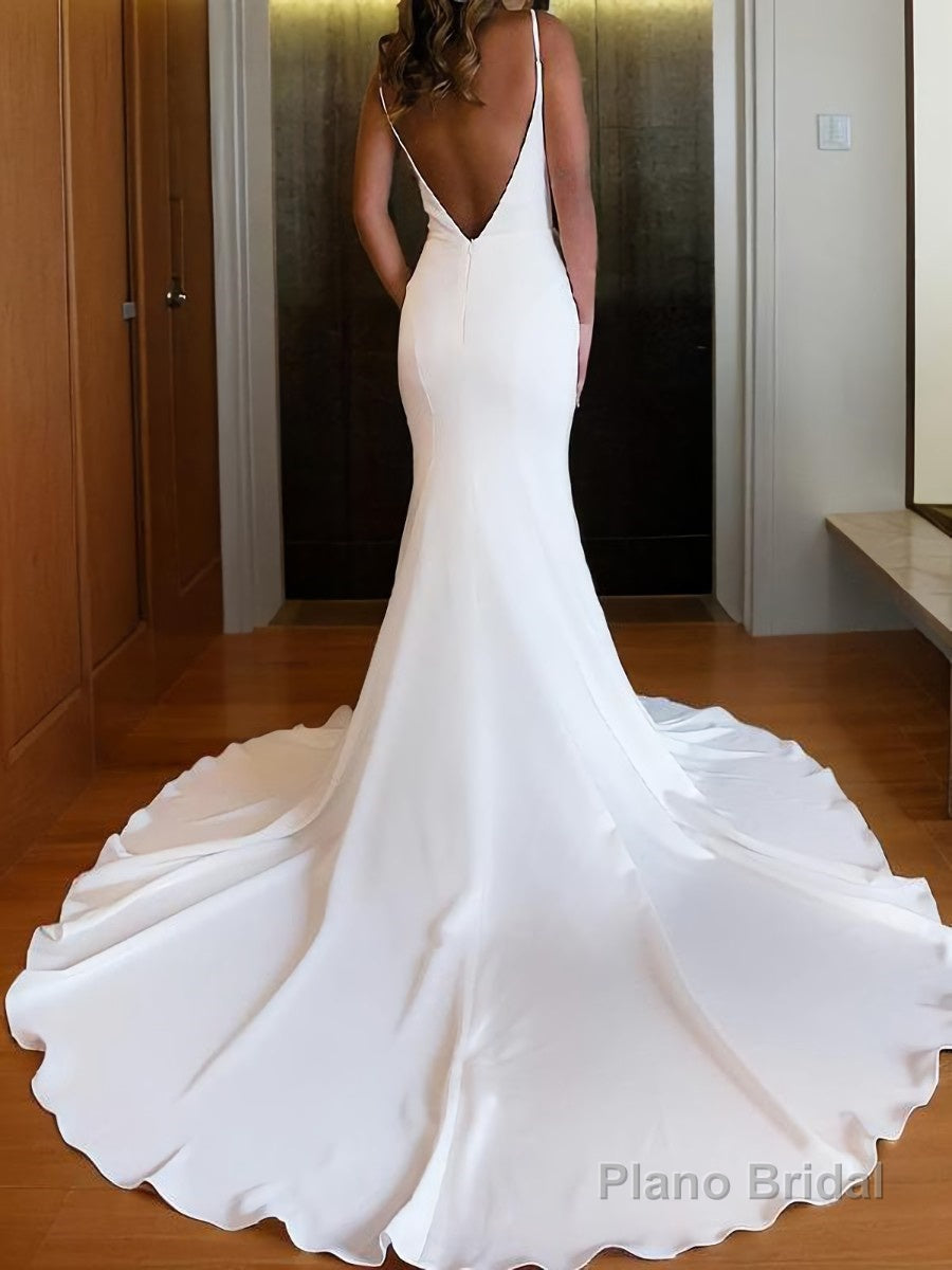 Trumpet/Mermaid V-neck Chapel Train Charmeuse Wedding Dresses Secondary image