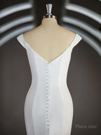 Trumpet/Mermaid V-neck Chapel Train Stretch Crepe Wedding Dresses with Ruffles