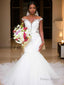 Trumpet/Mermaid V-neck Chapel Train Tulle Wedding Dresses With Appliques Lace
