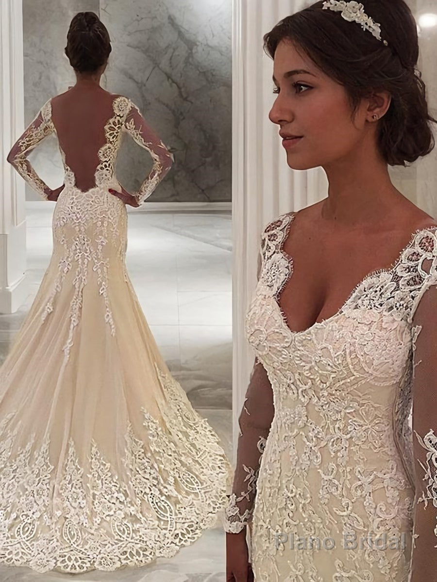 Trumpet/Mermaid V-neck Court Train Lace Wedding Dresses Main image