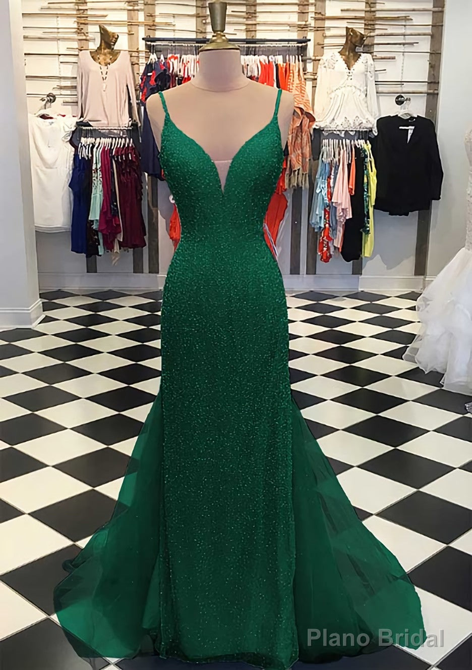 Trumpet/Mermaid V Neck Sleeveless Court Train Lace Tulle Prom Dresses
