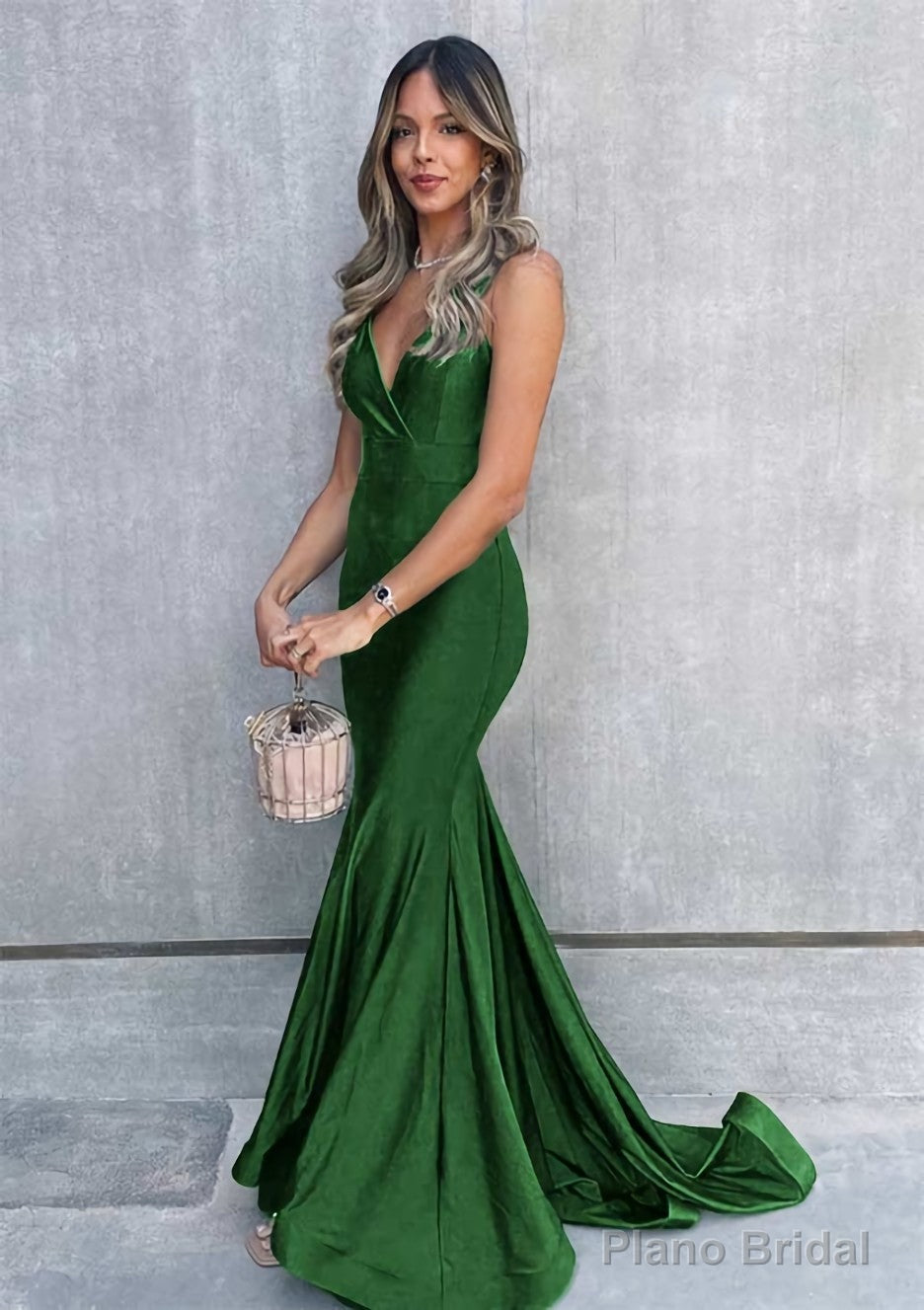Trumpet/Mermaid V Neck Sleeveless Sweep Train Jersey Prom Dresses