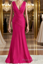 Trumpet/Mermaid V-neck Sweep Train Jersey Bridesmaid Dresses