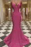 Trumpet/Mermaid V-neck Sweep Train Jersey Formal Prom Dresses