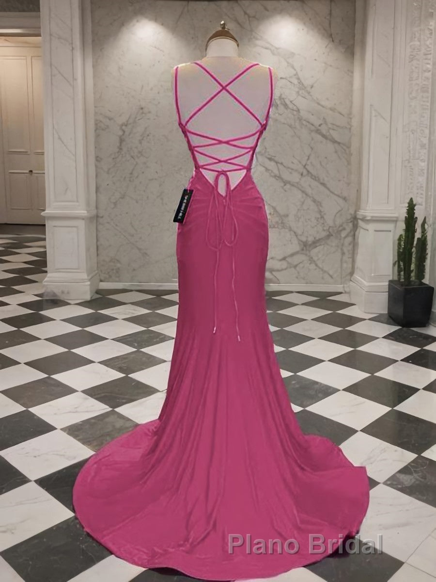 Trumpet/Mermaid V-neck Sweep Train Jersey Formal Prom Dresses Secondary image