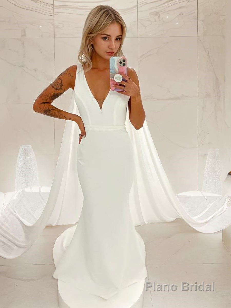 Trumpet/Mermaid V-neck Sweep Train Stretch Crepe Wedding Dress Main image