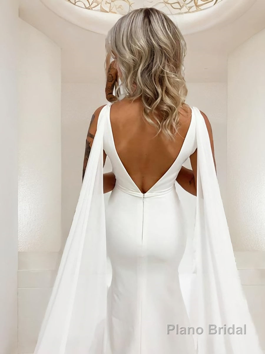 Trumpet/Mermaid V-neck Sweep Train Stretch Crepe Wedding Dress Secondary image