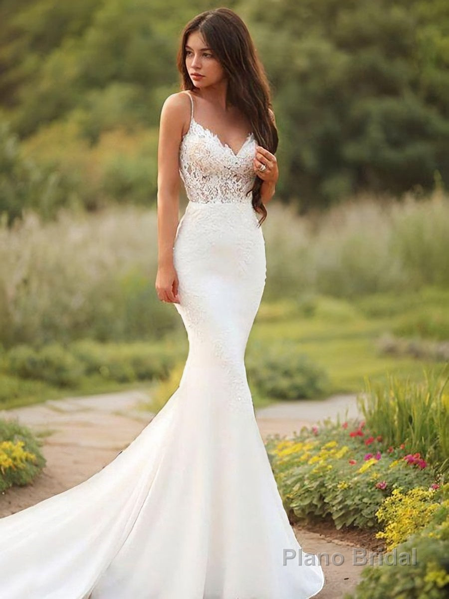 Trumpet/Mermaid V-neck Sweep Train Stretch Crepe Wedding Dresses Main image