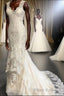 Trumpet/Mermaid V-neck Sweep Train Tulle Wedding Dresses With Appliques Lace