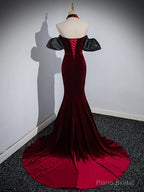Trumpet/Mermaid Velvet Burgundy Long Prom Dress with Beads