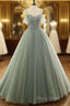 Tulle Ball Gown Long Formal Prom Dresses With Beading,Formal Dresses,Charming Dance Dresses