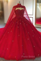 Tulle Ball Gown Wedding Dresses, With Cape Formal Prom Dresses, Formal Dresses