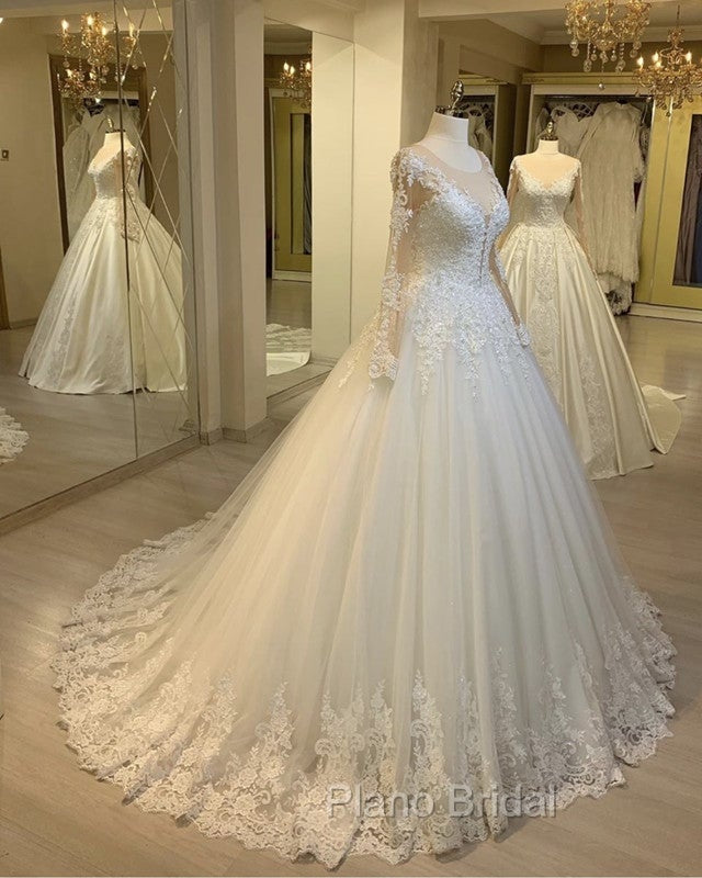 Tulle Ball Gown Wedding Dresses Lace Long Sleeves Secondary image