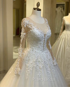 Tulle Ball Gown Wedding Dresses Lace Long Sleeves