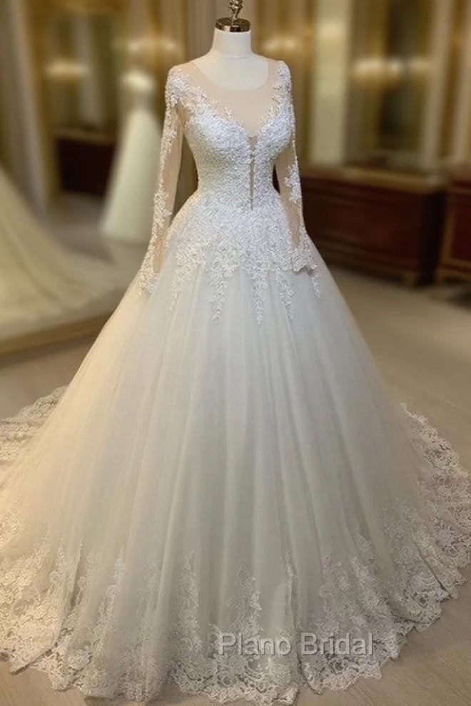 Tulle Ball Gown Wedding Dresses Lace Long Sleeves Main image