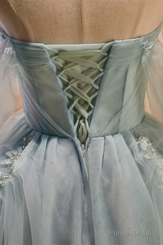 Tulle Beaded Off-the-Shoulder Lace-Up Back A-Line Party Dress Secondary image