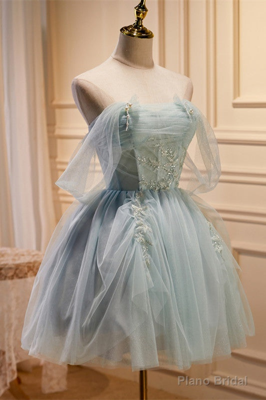Tulle Beaded Off-the-Shoulder Lace-Up Back A-Line Party Dress