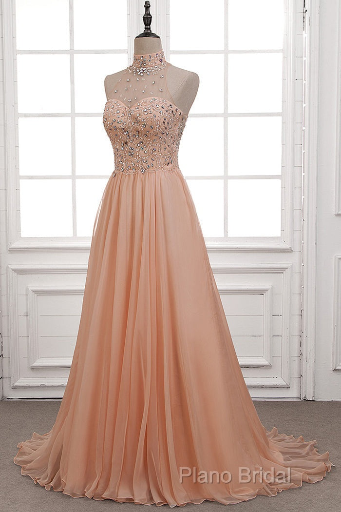 Tulle & Chiffon High Neck Formal Dresses With Beading Secondary image