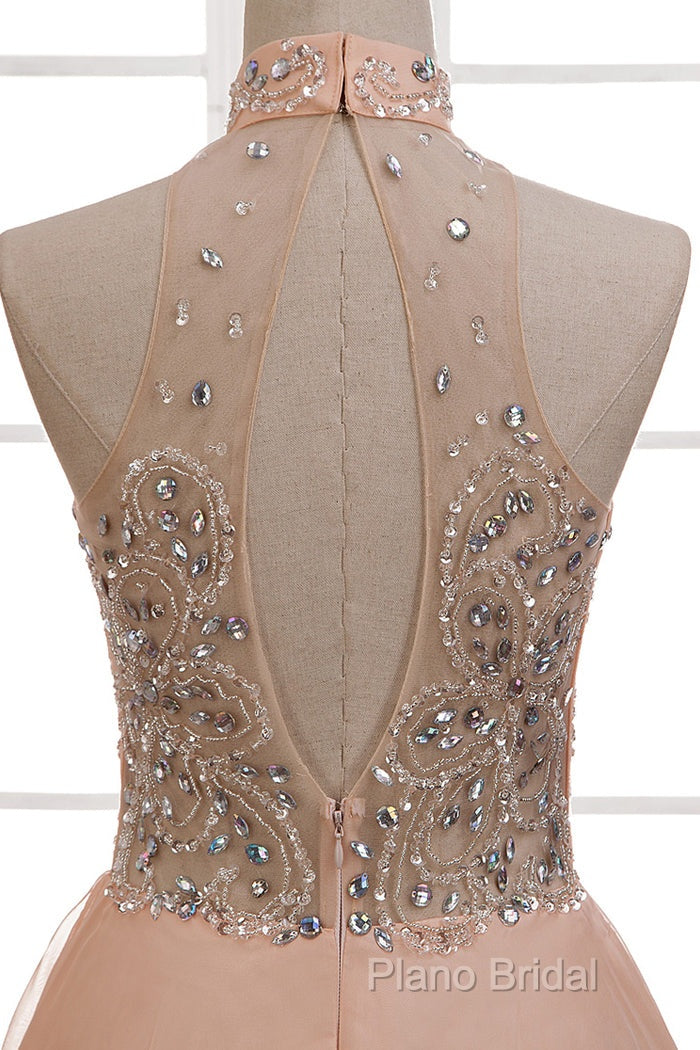 Tulle & Chiffon High Neck Formal Dresses With Beading