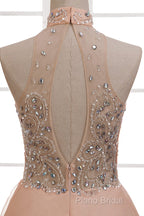 Tulle & Chiffon High Neck Formal Dresses With Beading