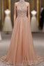Tulle & Chiffon High Neck Formal Dresses With Beading