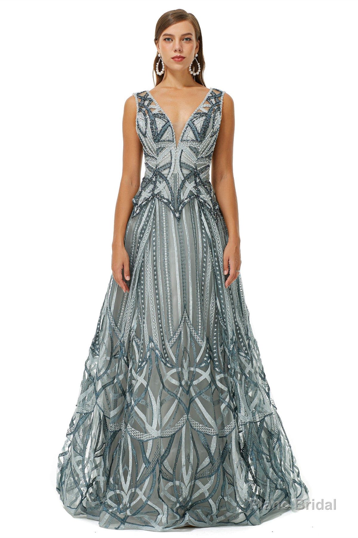 Tulle Deep V-neck Beading Prom Dresses Main image