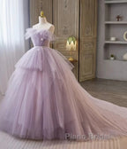 Tulle Floral Ball Gown Princess Lavender Formal Prom Dresses
