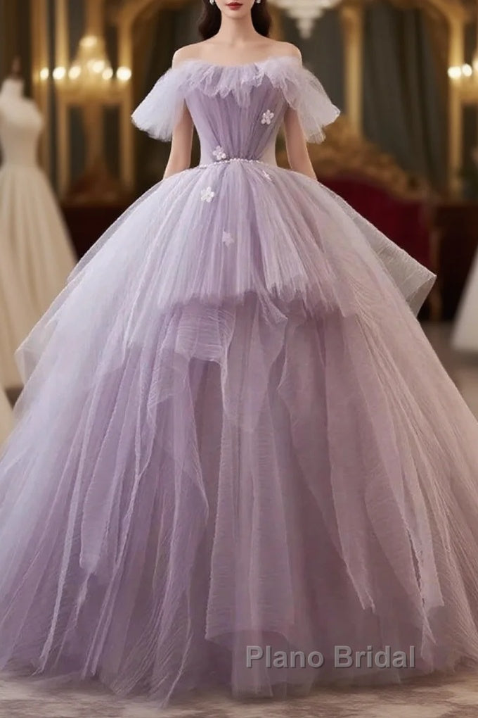 Tulle Floral Ball Gown Princess Lavender Formal Prom Dresses Main image