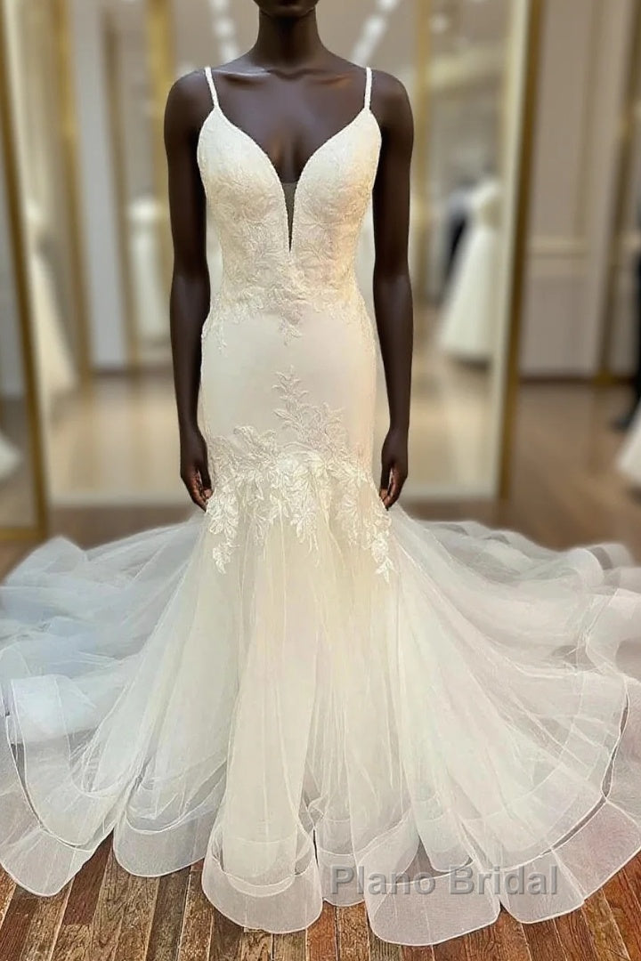 Tulle Floral Lace Trumpet Long Wedding Dresses Main image