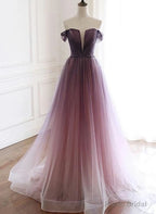 Tulle Gradient Long Formal Gown, A-line Floor Length Party Dress