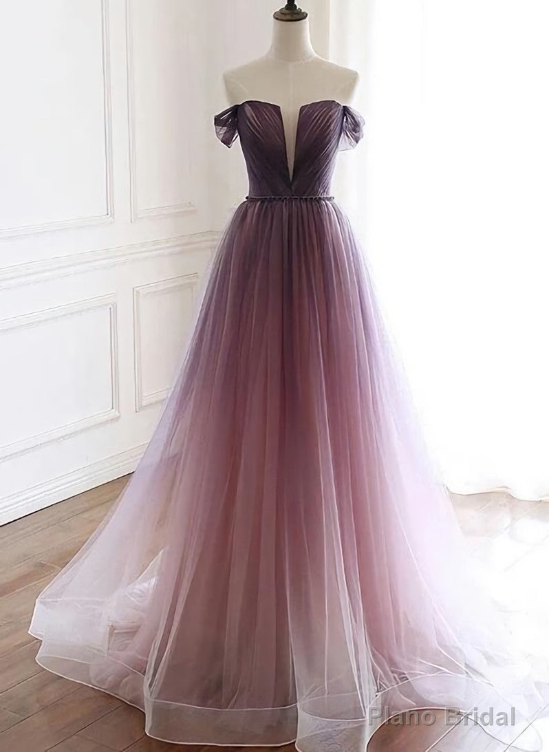 Tulle Gradient Long Formal Gown, A-line Floor Length Party Dress