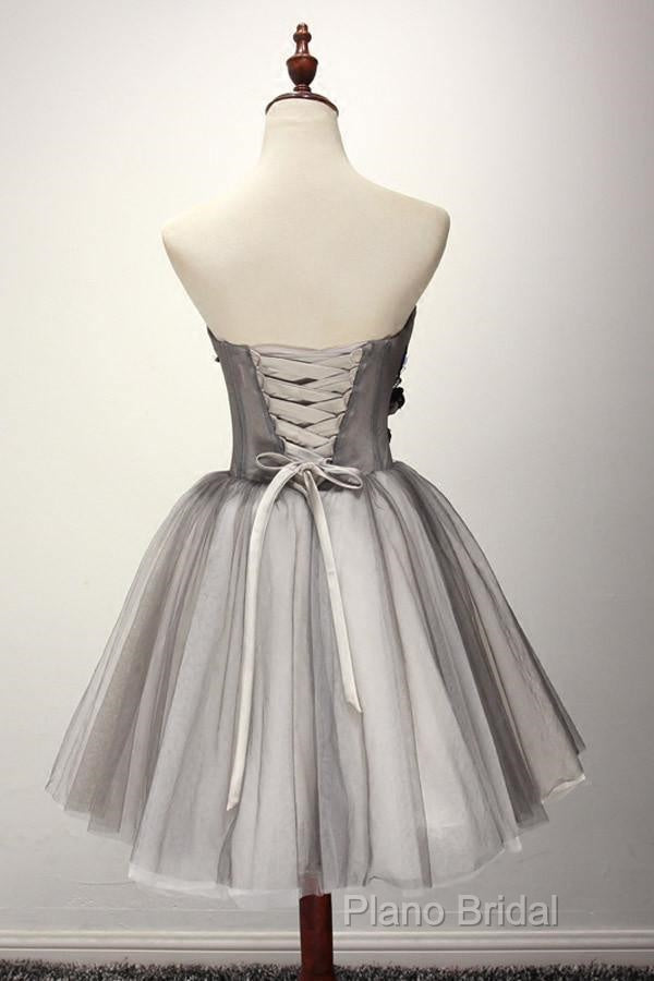 Tulle Gray Short Formal Prom Dresses Homecoming Dresses Coktail Dresses Secondary image