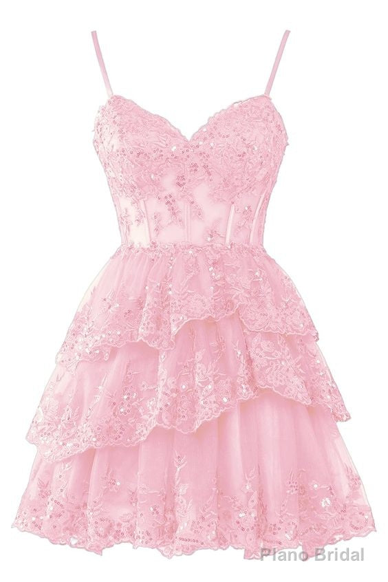 Tulle Homecoming Dresses Short Applique Corset Tiered Formal Party Gowns