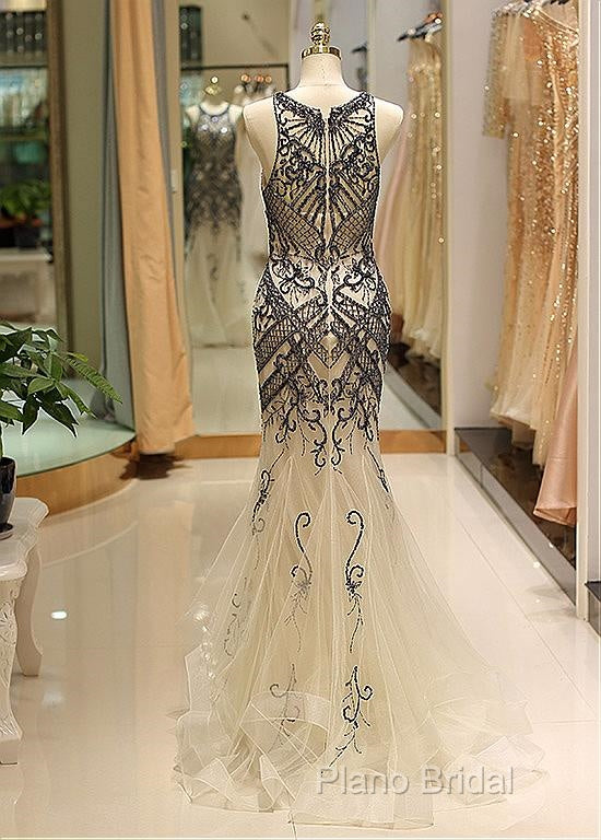 Tulle Jewel Beadings Mermaid Formal Dresses