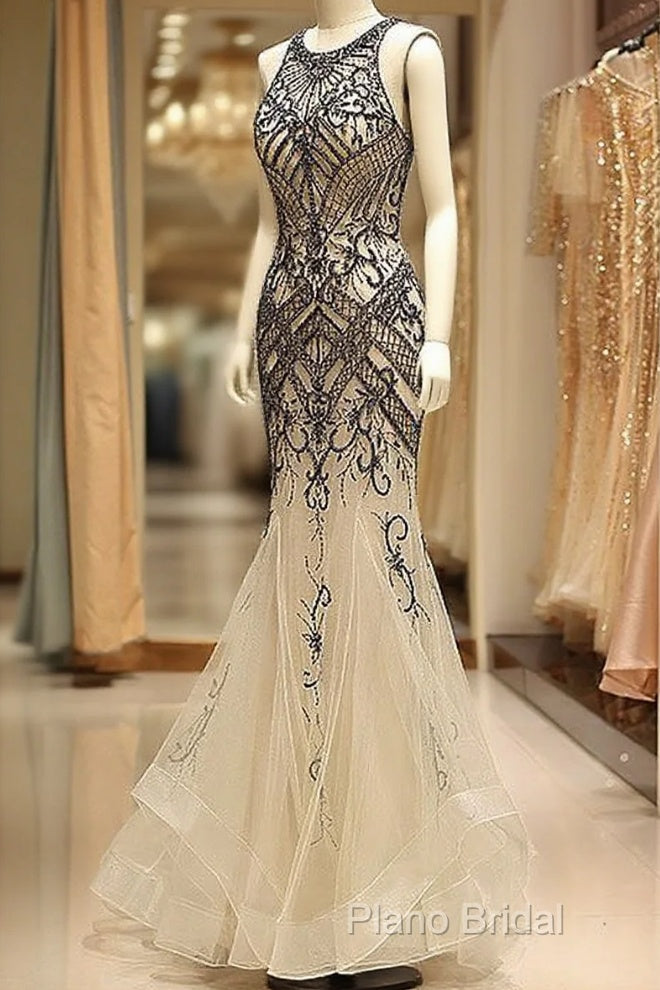 Tulle Jewel Beadings Mermaid Formal Dresses