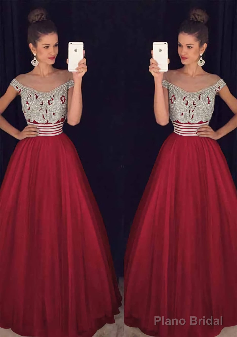 Tulle Long/Floor-Length A-Line/Princess Sleeveless Bateau Zipper Prom Dresses With Beaded