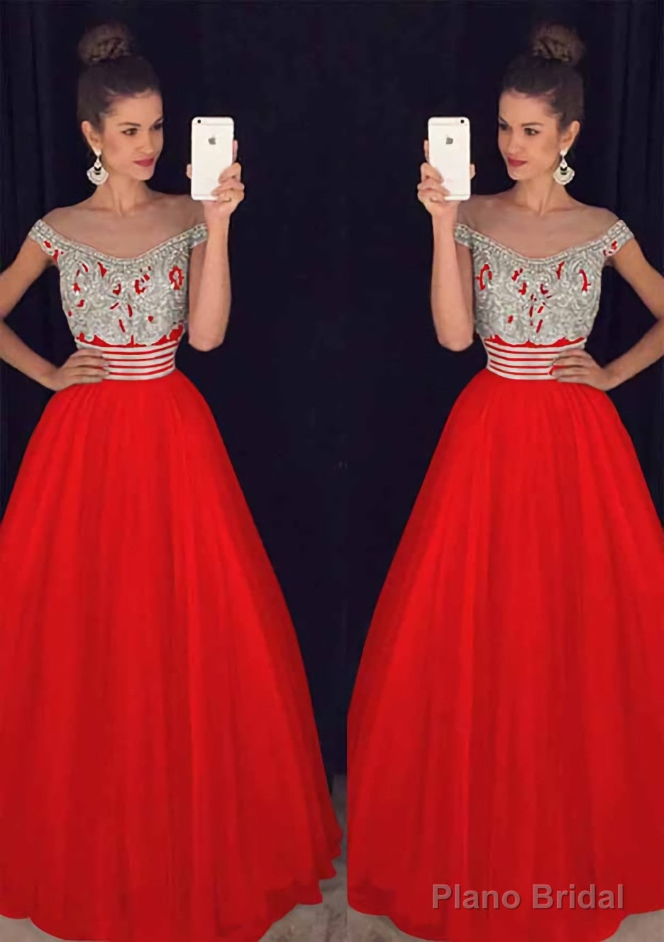 Tulle Long/Floor-Length A-Line/Princess Sleeveless Bateau Zipper Prom Dresses With Beaded