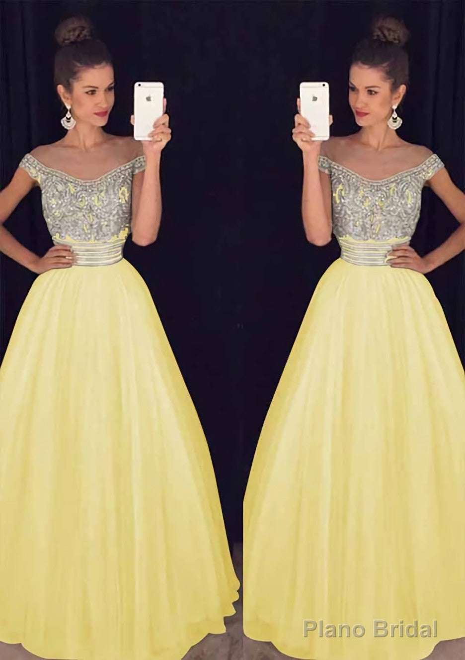 Tulle Long/Floor-Length A-Line/Princess Sleeveless Bateau Zipper Prom Dresses With Beaded