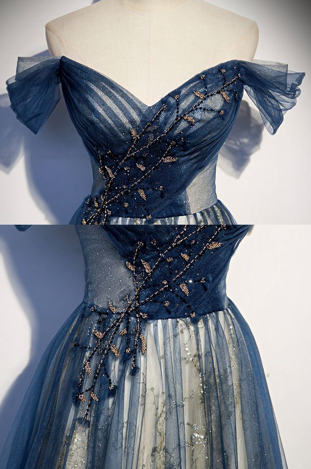 Tulle Long Off Shoulder Formal Evening Dresses