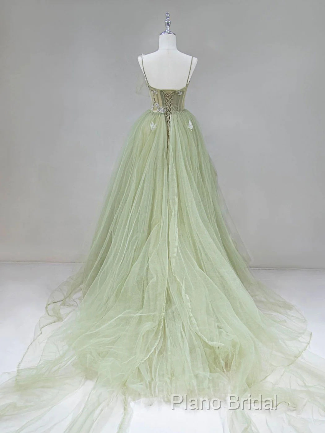 Tulle Long Formal Prom Dresses A-Line Green Long Formal Dresses